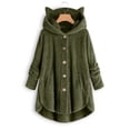 thumbnail image 2 of WEIYLL Womens Fleece Jackets Plus Size Button Plush Hooded Loose Cardigan Wool Army Green Winter Clothes Size 4XL, 2 of 6