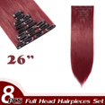 thumbnail image 2 of Rallonges de Cheveux Droites à Tête Complète à Clip, Synthétiques, 8 Pcs, 18 Clips, Postiche pour Femmes, 2 of 5