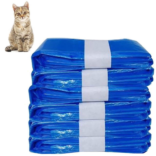 QJUHUNG Cat Litter Refills Bag, compatible with litter refill cartridges, shown in a 6-pack of folded blue bags. These durable, scratch-resistant, and waterproof liners are designed to fit Genie Original refill cartridges (not included). Made with 7-layer material for odor barrier technology, they help lock away odors and maintain a fresh environment. Suitable for weekly use in a single-cat household. Note: Requires a bucket and cassette for use.