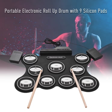 Yeacher Portable USB Roll Up Drum Kit Digital Electronic Drum Set 9 Silicon Drum Pads with Drumsticks Foot Pedals for Beginners Children