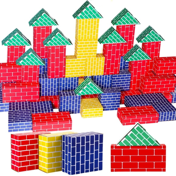 Junkin 48 Pcs Cardboard Building Blocks Extra Thick Jumbo Cardboard Blocks Pretend Blocks Rectangle Square Triangle Stacking Blocks for Kid Educational Learning Play Toy