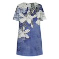 thumbnail image 4 of QJUHUNG Midi pour Femmes Été Décontracté Ample Bohème à Imprimé Floral Col Ras du Cou Manches Courtes Longueur Genou Robe Froncée avec Poches, 4 of 5