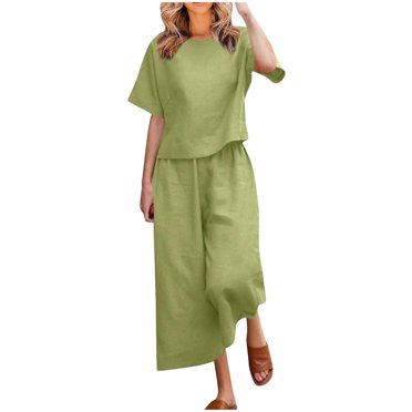 Yuyuzo Plus Size Two Piece Lounge Sets for Women Summer Oversized Short Sleeve T-Shirts Wide Leg Pants
