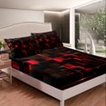 thumbnail image 3 of YST Geometric Neon Square Bed Sheets, Stereoscopic Geometry Sheet Set Queen Size Red Black Neon Lights Sheets Modern Abstract Grid Fitted Sheet For Kids Teens Adult Women Bedroom, 3 of 6