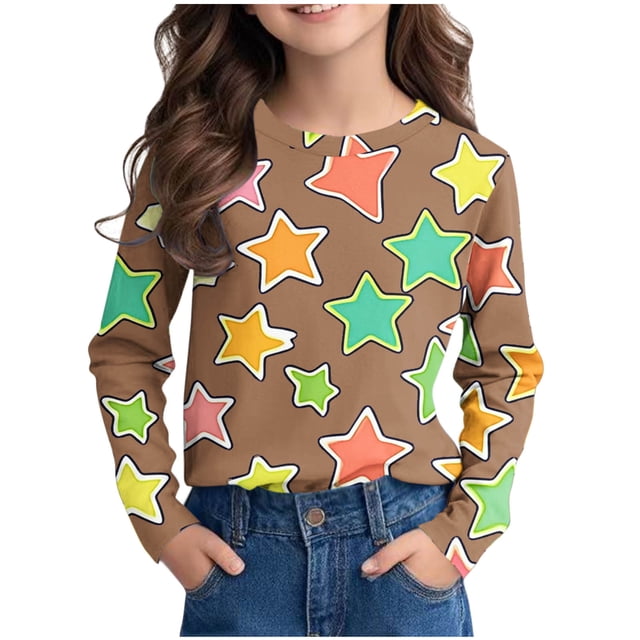 Posijego T-Shirts Graphiques à Manches Longues pour Tout-Petits Garçons Filles, Mignons, Col Ras du Cou, T-Shirts Basiques, Hauts, Chandail de Printemps pour Enfants