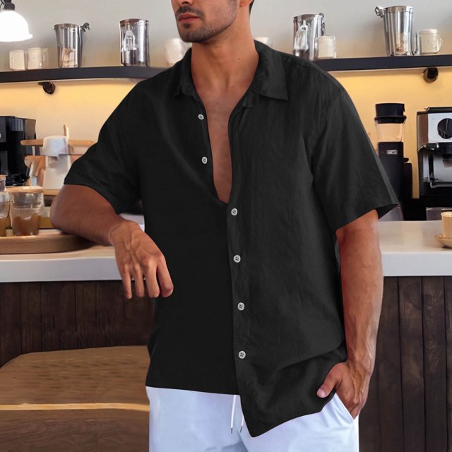 Summer Cuban Shirts for Men Casual Lightweight Button Down Short Sleeve Cardigan Work Blouse