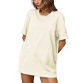 thumbnail image 1 of Plebaso T-Shirts en Coton pour Femmes à Manches Courtes, Col Rond, T-Shirts Basiques, Hauts Décontractés, Couleur Unie, Coupe Ample, 1 of 7