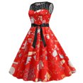 thumbnail image 1 of Fridja Mode Femmes Dentelle une Ligne Flare Robe Vintage Bal Bal Balançoire Impression Sans Manches Noël Robe de Soirée de Noël, 1 of 9