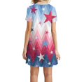 thumbnail image 3 of LNGOOR Robes d'Été de Jour de l'Indépendance pour les Femmes à Manches Courtes Étoiles Rayures Imprimées Casual Col Rond A-Ligne Mini Robe, 3 of 5
