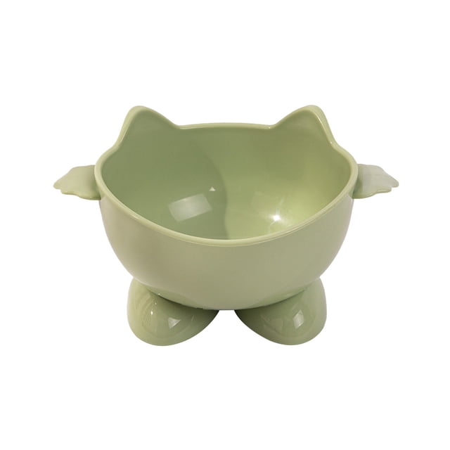 Green Plastic Cat Food Bowl Large Capacity Pet Drinking Bowl Elevated Design Protects Neck Anti Tip Over Easy To Clean For Cats Green