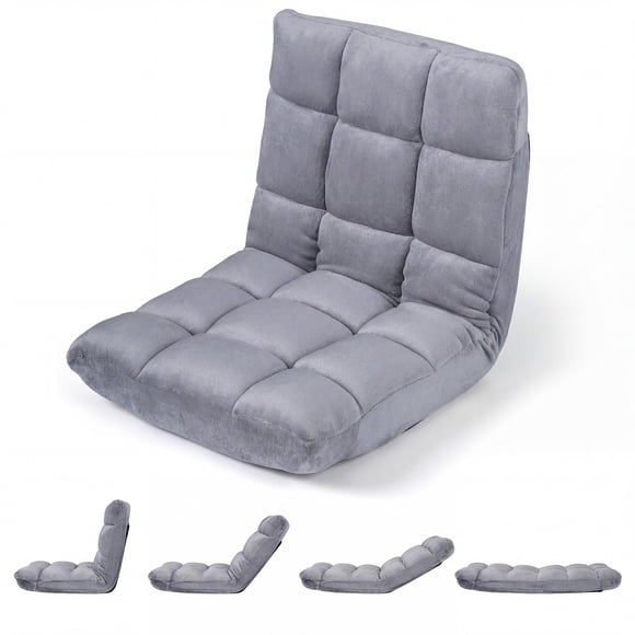 Costway Adjustable 14-Position Floor Chair Folding Lazy Gaming Sofa Chair Cushioned Gray