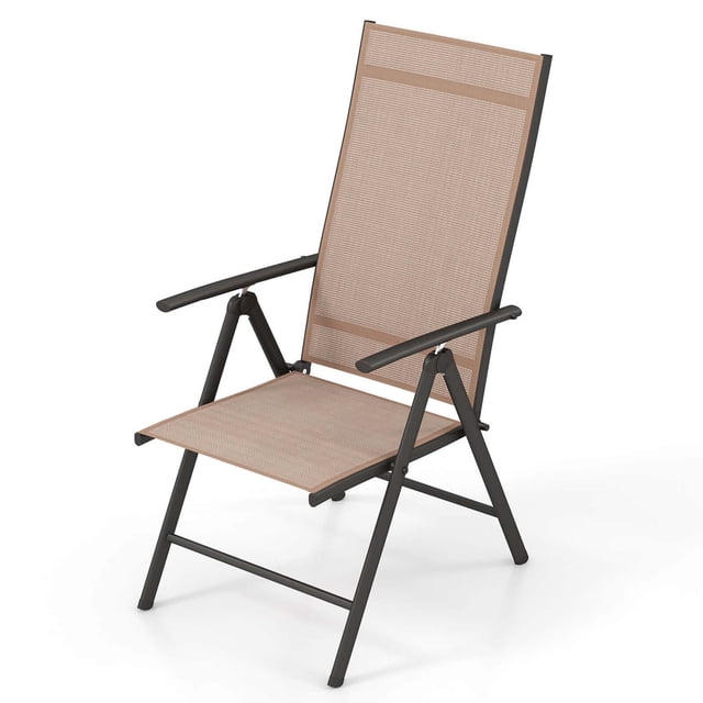 Costway 1 PCS Patio Folding Dining Chair with 7-Level Adjustable High Backrest for Garden Brown