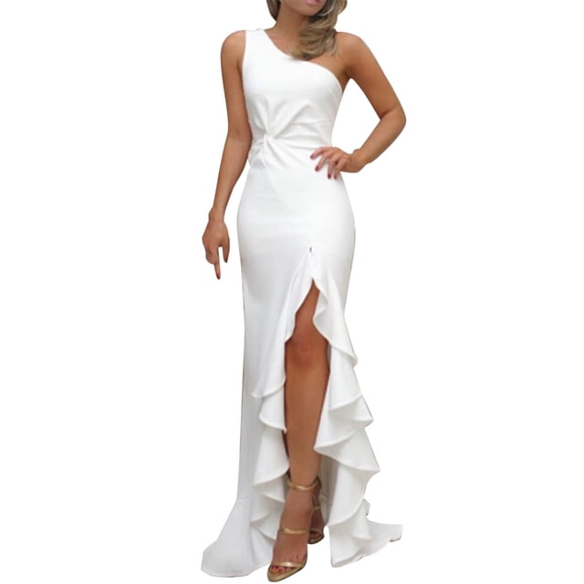 2025 Womens one Shoulder Ruched Skater Homecoming Dress Ruffle formal Evening Dressslim Gown with Slit for Women