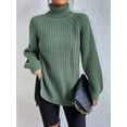 thumbnail image 2 of EYIIYE Chandail d'Automne et d'Hiver pour Femme à Manches Longues, Col Roulé, Tricot, Chandail, Couleur Unie, Ourlet Fendu, Long Tricot, Chandail, Ample, Décontracté, Confortable, Hauts, 2 of 8