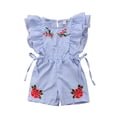 thumbnail image 1 of Combinaison Courte d'Été pour Bébé Fille à Manches Pétales, Taille Élastique, Imprimé Floral, Rayée, 1 of 7