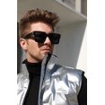 thumbnail image 3 of FEISEDY Retro Flat Top Sunglasses Thick Square Frame Metal Buckle Hip Hop Rapper Men Women B7033, 3 of 5