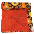 thumbnail image 4 of ColorFull House Indian Kantha Quilt, Orange Floral Pattern, Traditional Indian Textile Size ( King 108" x 108" ), 4 of 5