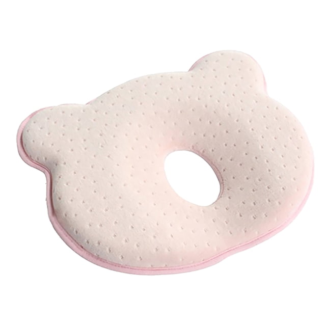 HIDETEX Oreiller de Soutien pour la Tête de Bébé, Oreiller pour Bébé Rose Doux en Forme d'Ours avec une Découpe Centrale pour un Soutien Doux de la Tête. Conçu pour les Poussettes et les Soins des Nourrissons, Fabriqué à Partir d'Un Matériau Respirant et Doux.