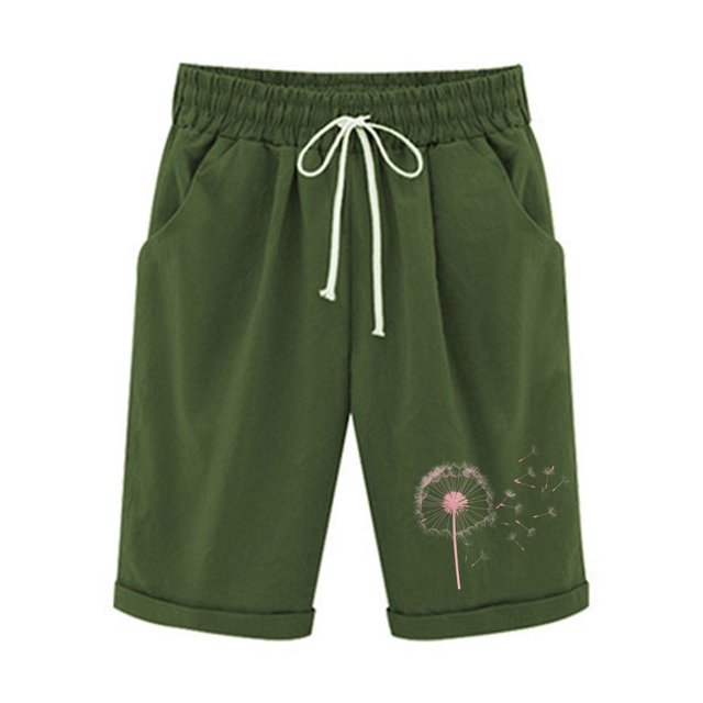 Plebaso Womens Casual Shorts Knee Length Rull up Printed Shorts Straight Summer Short Pants with Pockets