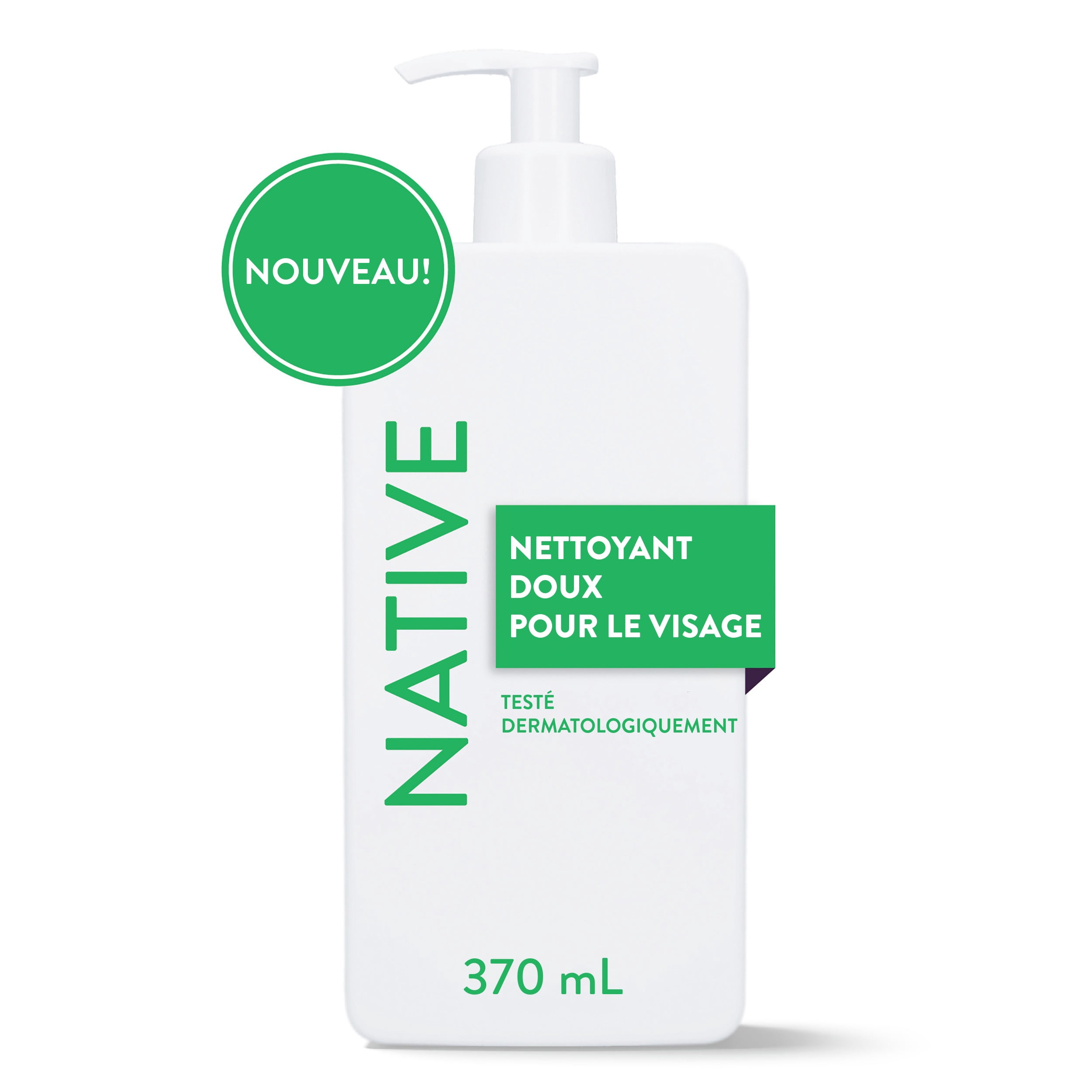 Nettoyant doux pour le visage Native pour peau sensible, sans parfum, sans sulfate, avec vitamine B3 et aloès, testé dermatologiquement, 370 mL