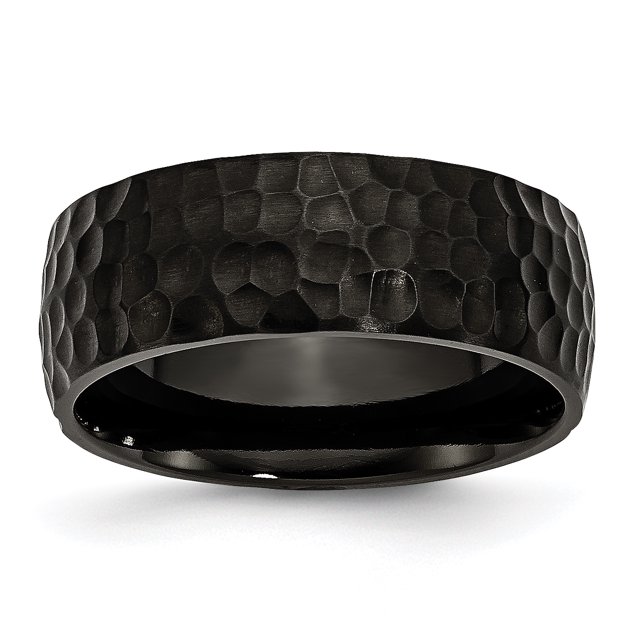 Titanium Black IP-Plated Hammered 8mm Band Ring 11.5 Size