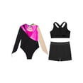 thumbnail image 4 of Zaldita Kids Girls Gymnastics Leotards Shiny Rhinestones Mesh Back Keyhole Unitards Jumpsuits with Crop Tops Shorts Hot Pink 10, 4 of 5