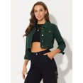 thumbnail image 2 of INSPIRE CHIC Veste de Rentrée pour Femme Manches Longues à Simple Boutonnage Veste en Denim Courte TP Vert Foncé, 2 of 5