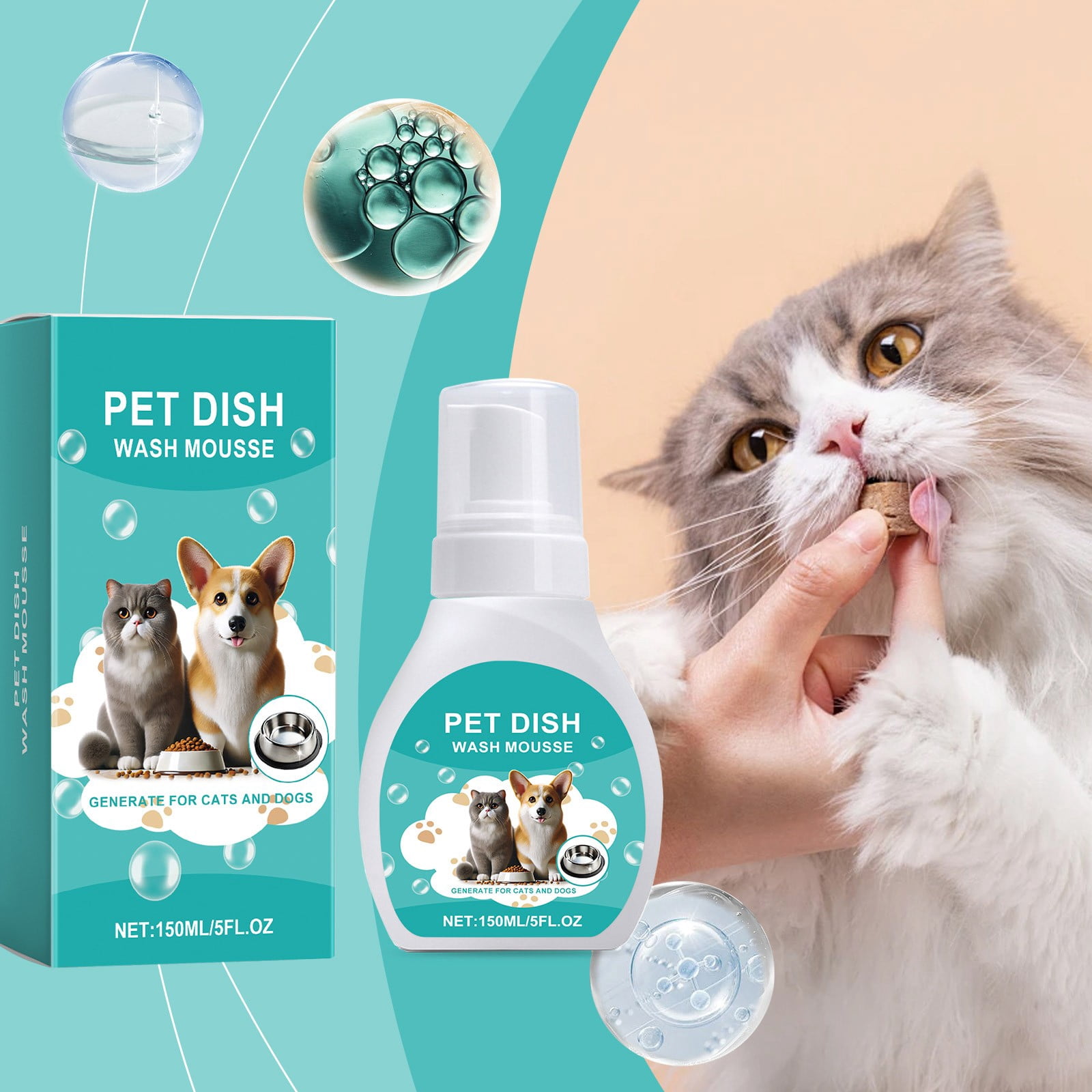 Pet Bowl Cleaner under $5! CQCYD Pet Bowl Cleaner Spray, Removes Food Grease and Pet Slime, Safe for Dog Cat Food Bowls, Easy Rinse Dish Soap for Pet Dishes 150ml