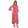 thumbnail image 2 of Moomaya Solid Rayon Kurta For Women bell Sleeve Drawstring Neck Long Ethnic Kurti, 2 of 7