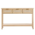 thumbnail image 1 of KFFKFF Natural Finish Rattan Accent Table with 3 Storage Drawers and a Sliding Rattan Door, Perfect for Living Rooms, Studies, Hallways, or Use as a TV Stand, 1 of 9