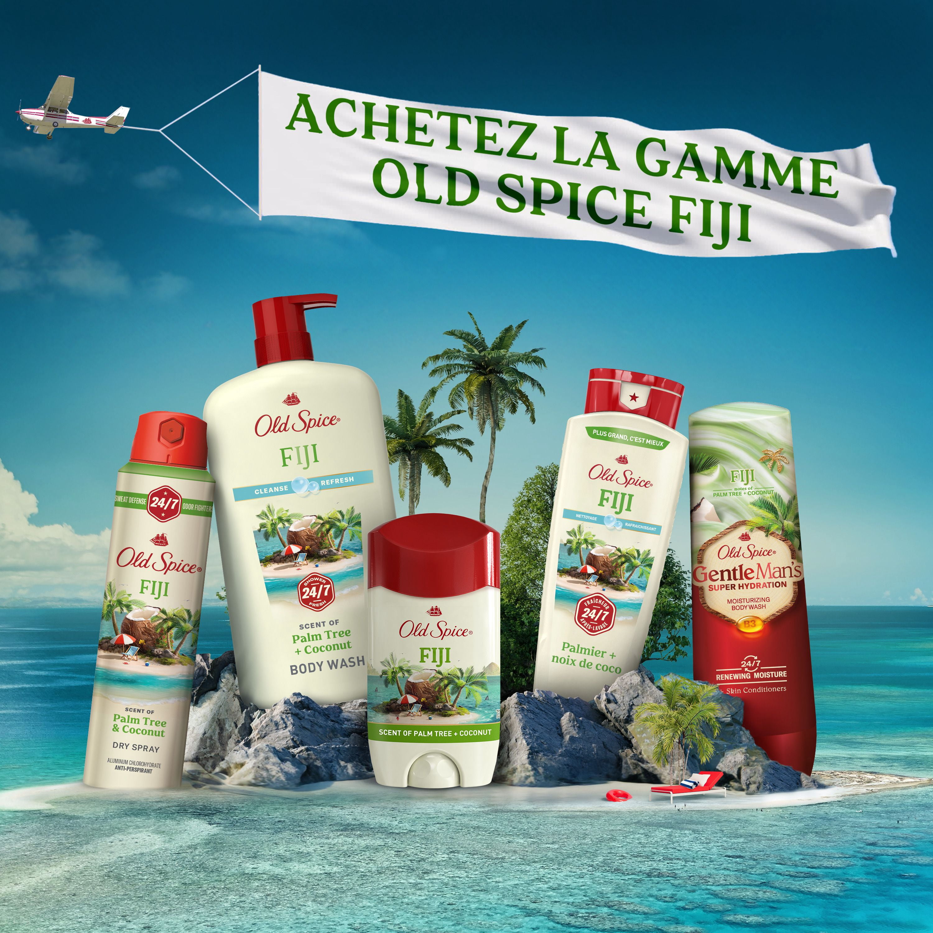 Nettoyant pour le corps pour hommes Old Spice Super Hydratation, Fiji avec palmier et noix de coco, hydratation régénératrice 24 heures sur 24, 7 jours sur 7