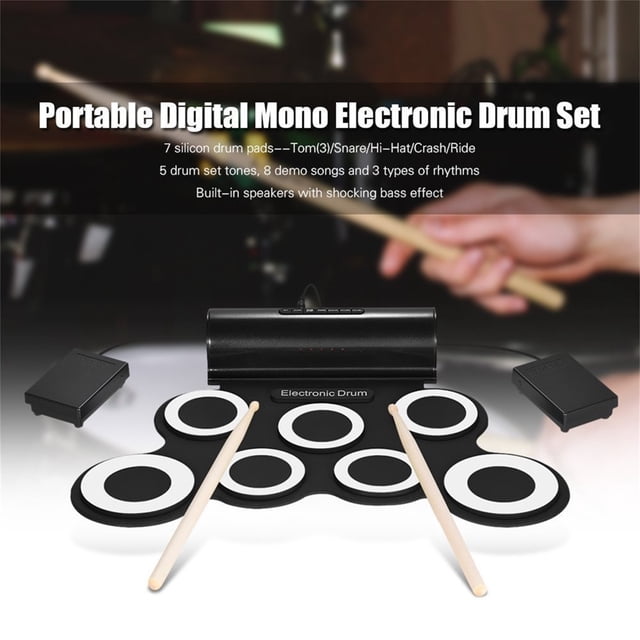 LOVEVER Clearance 7 Pad Roll Up Drum Kit Portable Hand Roll Drum Kit Best Gift