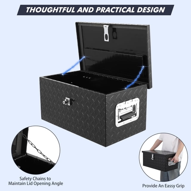 BeesClover 20 Inch Aluminum Diamond Plate Tool Box With Lock and Keys, Heavy Duty Waterproof Truck Storage Organizer Chest for Pick Up Truck Bed, Rv Trailer/Van With Side Handle