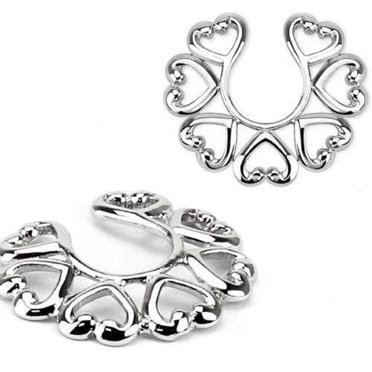 BodyJewelryOnline Heart Shap Fake Nipple Ring Non Piercing Faux Nipple Rings Jewelry for Women