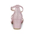 thumbnail image 2 of BLISSFUL STEP Sandale à Bout Ouvert pour Femme, Paillettes, Bride Croisée, Talon Bloc, Sandales de Bal, Rose, 8,5, 2 of 8