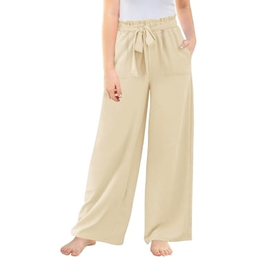 Girls Wide Leg Pants High Elastic Smocked Waist Casual Flowy Cute Long Trousers
