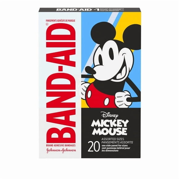 Band-Aid Mickey Mouse, Wound Care Dressing, Self Adhesive Kids Bandage, Sterile Doctor Recommended Cover, 2 Sizes, 20 Count