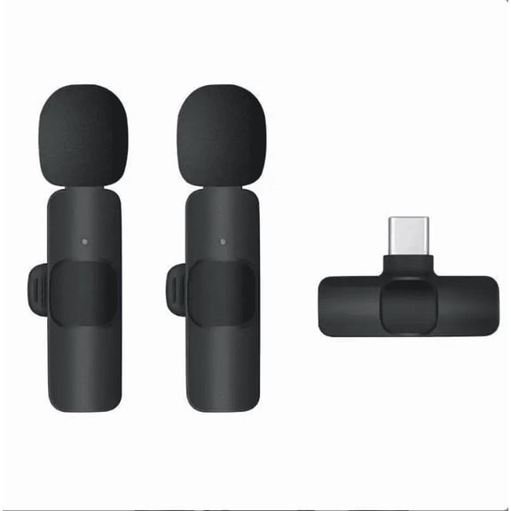 K9 Wireless Microphone 2 in 1 Professional Lavalier 2.4GHz Vlog Mini Wireless Microphone for Mobile Phone K9 2 Microphone-Type C Black