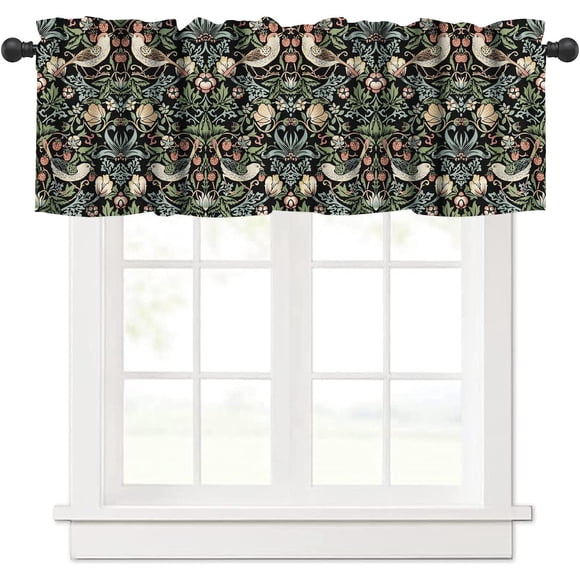 lkijhrd William Morris Kitchen Valance Retro Flower Strawberry Thief Floral Printed Small Window Treatments for Kitchen Living Room Bathroom Cafe Decor Rod Pocket Vintage Valances 54x18 I