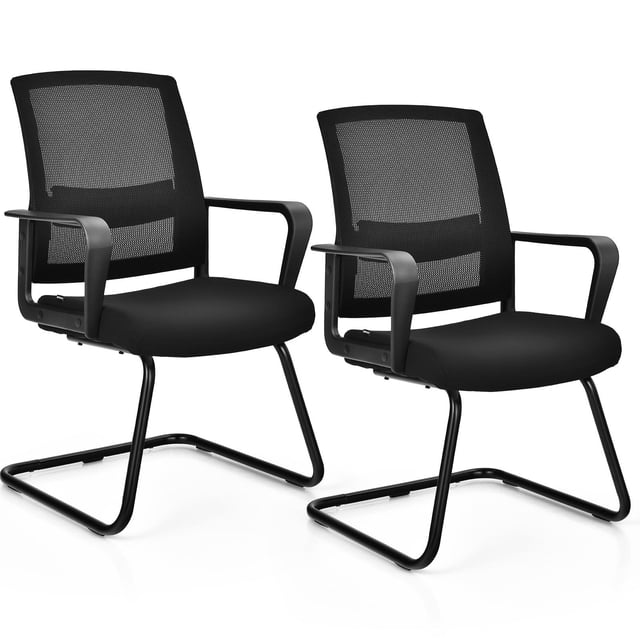 Giantex Set of 2 Home Office Guest Chair, Reception Conference Chair w/Adjustable Lumbar Support, Modern Mid Mesh Back Computer Chair