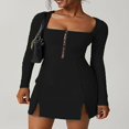 thumbnail image 3 of Robe de Soirée à Manches Longues pour Femmes avec Ourlet Fendu et Col en U, 3 of 7