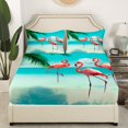 thumbnail image 4 of Kids Flamingo Sheets,Soft Pink Green Sheet Set - Girls Room Decor Beach Ocean Water Bed Sheets Set,Tropical Leaves Fresh Style Palm Tree Bed Collection with 2 Pillow Cases,King, 4 of 5