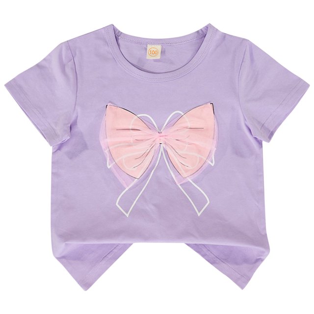 Cathalem Chemises pour Filles Manches Courtes Col Rond Tee Manches Courtes Ajusté Chandail T-Shirt, Violet 100