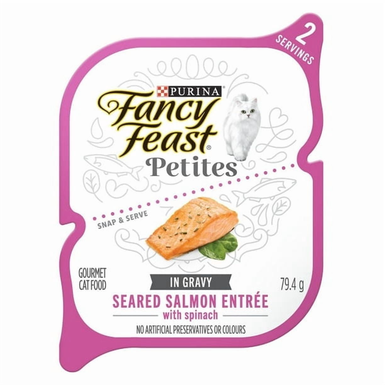 Fancy Feast Petites Entrée au Saumon Saisi avec Épinards dans une Sauce Nourriture Humide pour Chat 79,4 g, 79,4 g
