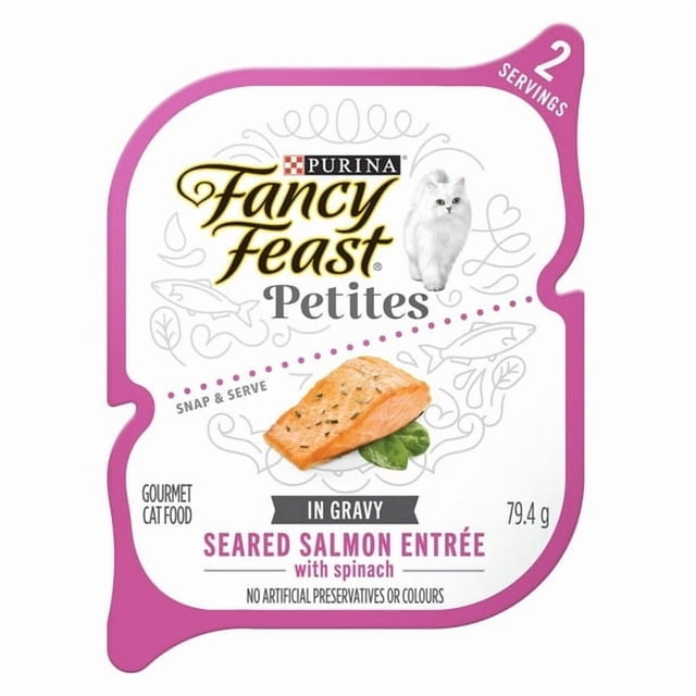 Fancy Feast Petites Entrée au Saumon Saisi avec Épinards dans une Sauce Nourriture Humide pour Chat 79,4 g, 79,4 g