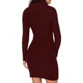 thumbnail image 3 of Women's Asymmetric Buttoned Collar Burgundy Bodycon Sweater Dress, 3 of 4