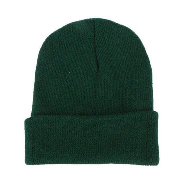 Men Women Solid Color Warm Woolen Knitted Cap Fluorescent Cuffed Beanie Hat