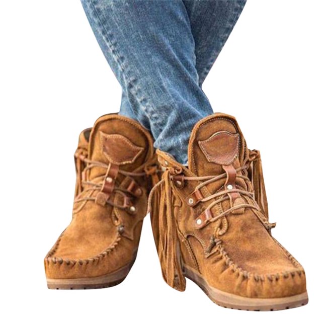 Nouvelles Bottines Rétro en Daim pour Femmes Chaussures de Luxe Mates avec Franges Chaussures de Mode Rétro en Daim Chaussures de Luxe Mates avec Franges Bottines à la Mode pour Femmes (Noir 43)