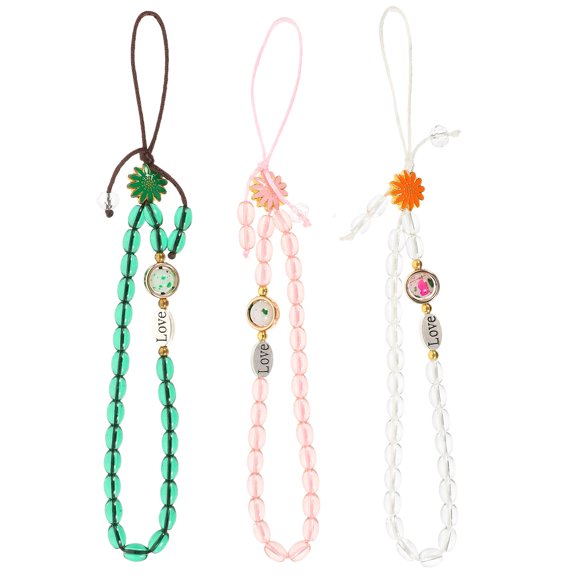 FRCOLOR Phone Wrist Strap 3pcs Pearl Beaded Phone Charms Cell Phone Wrist Straps Daisy Beaded Phone Lanyard,7.48"X0.59"X0.2"