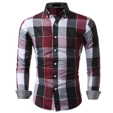 Ketyyh-chn99 Tshirts Men Fall Clothes Men's Fashion Long Sleeve Plaid Button Down Shirts Casual Dress Shirt Red,M